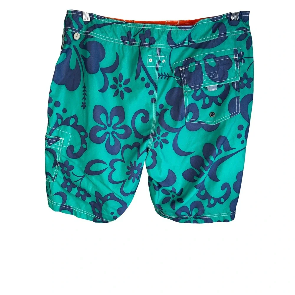 J. Crew Men's Teal Navy Blue Tropical Floral Swim Trunks Board Shorts Size 36